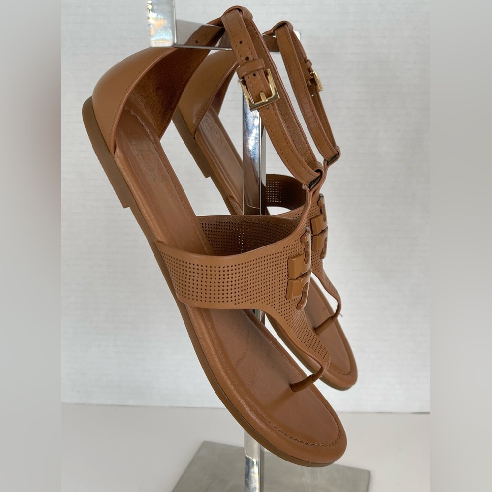 Tory Burch Brown Leather Sandals with T-Strap Design - Picture 4 of 11